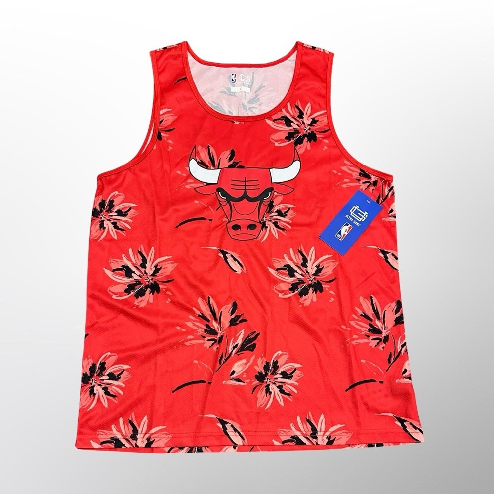 Chicago Bulls Floral Tank Top Mens Large Player For Keeps Tee Double-Sided